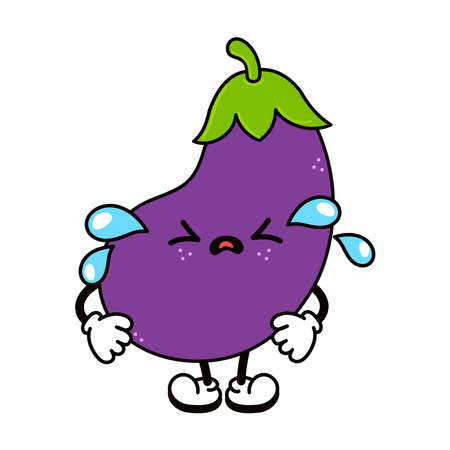 Funny eggplant characters bundle set. Vector hand drawn doodle style traditional cartoon vintage, retro character illustration design. Isolated white background. Cute eggplant mascot characterのイラスト素材