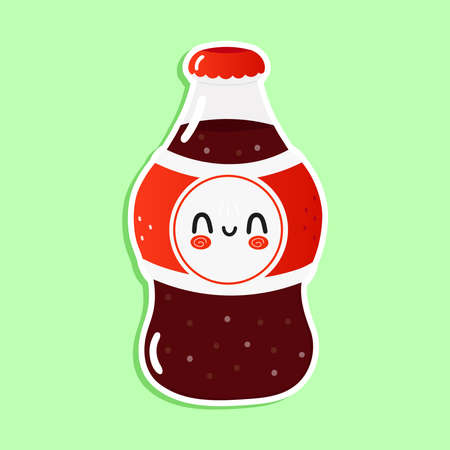 Cute funny bottle cold drink cola sticker character. Vector hand drawn cartoon kawaii character illustration icon. Isolated white background. Happy bottle cold drink colaのイラスト素材