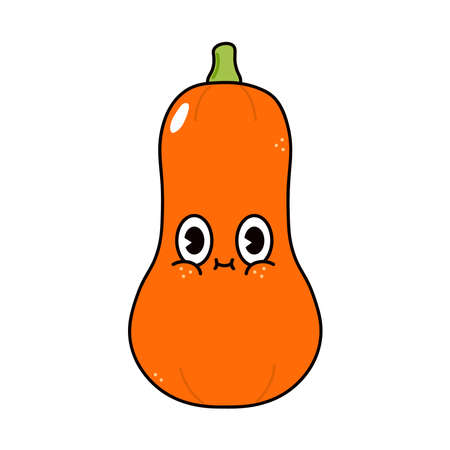 Cute funny pumpkin character. Vector hand drawn traditional cartoon vintage, retro, kawaii character illustration icon. Isolated on white background. Happy pumpkin character conceptのイラスト素材