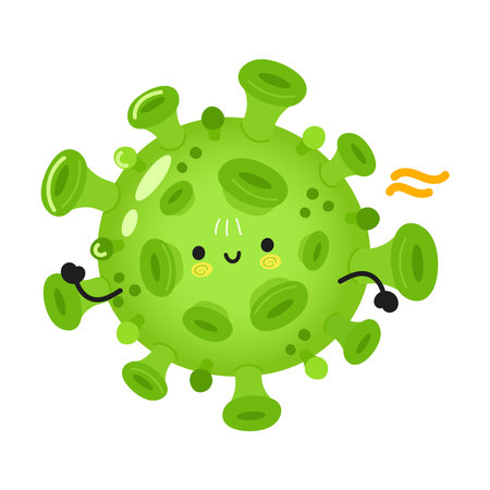 Cute funny running virus. Vector hand drawn cartoon kawaii character illustration icon. isolated on white background. Run happy virus conceptのイラスト素材