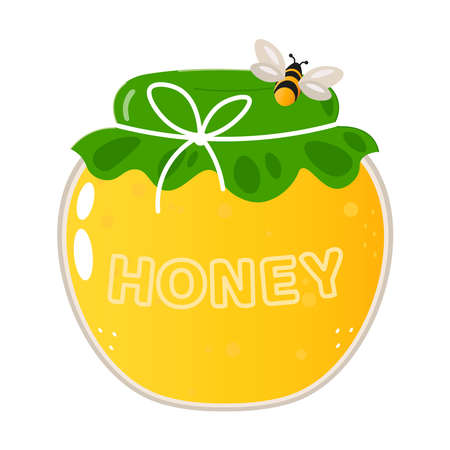 Cute funny jar of honey character. Vector hand drawn cartoon kawaii character illustration icon. isolated on white background. Happy jar of honey character conceptのイラスト素材