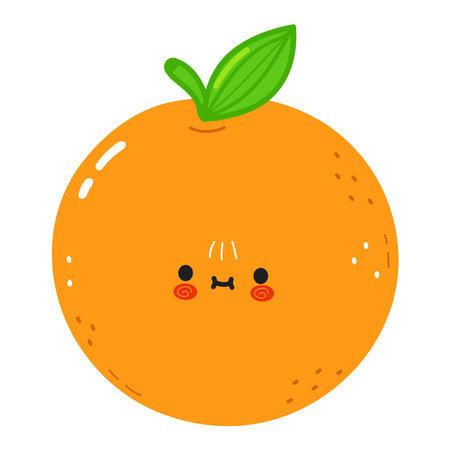 orange fruit character. Vector hand drawn cartoon kawaii character illustration. Isolated white background. orange fruit iconのイラスト素材