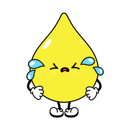 Cute funny crying sad drop of urine character. Vector hand drawn traditional cartoon vintage, retro, kawaii character illustration icon. Isolated white background. crying drop urine character conceptのイラスト素材