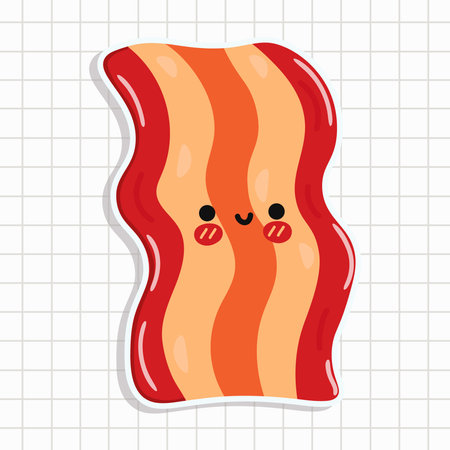 Cute funny bacon sticker. Vector hand drawn cartoon kawaii character illustration icon. happy bacon character conceptのイラスト素材