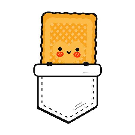 Cute funny cookies pocket t-shirt print.Vector cartoon doodle line style character logo illustration design. Isolated white background. Funny cartoon cookies print for pocket t shirtのイラスト素材