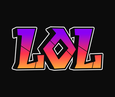 LOL word trippy psychedelic graffiti style letters.Vector hand drawn doodle cartoon logo LOL y illustration. Funny cool trippy letters, fashion, graffiti style print for t-shirt, posterのイラスト素材