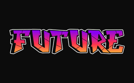 Future word trippy psychedelic graffiti style letters.Vector hand drawn doodle cartoon logo Future illustration. Funny cool trippy letters, fashion, graffiti style print for t-shirt, posterのイラスト素材