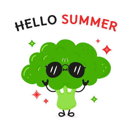 Cute funny Broccoli icon. Vector hand drawn cartoon kawaii character illustration icon. Isolated white background. hello summer conceptのイラスト素材