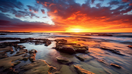 Beautiful sunset over the sea. Long exposure. Long exposure photography.の写真素材