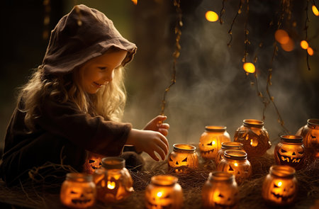 Children with pumpkins. Halloween concept. Created with Generative AIの素材