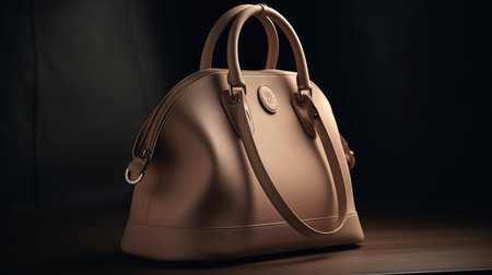 Elegant bag on shelf in luxury boutique in minimalistic backdrop. Created with Generative AIの素材