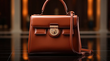 Elegant bag on shelf in luxury boutique in minimalistic backdrop. Created with Generative AIの素材