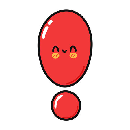 Cute funny Exclamation point character. Vector hand drawn cartoon kawaii character illustration icon. Isolated on white background. Happy Exclamation point character conceptのイラスト素材