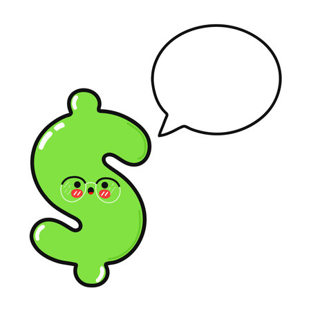 Dollar with speech bubble. Vector hand drawn cartoon kawaii character illustration icon. Isolated on white background. Pack Dollar character conceptのイラスト素材