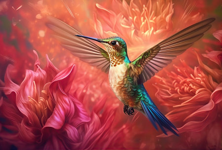 Scaly-breasted hummingbird feeding on flowers. Created with Generative AIの素材
