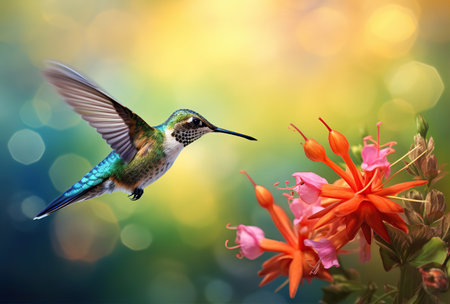Scaly-breasted hummingbird feeding on flowers. Created with Generative AIの素材