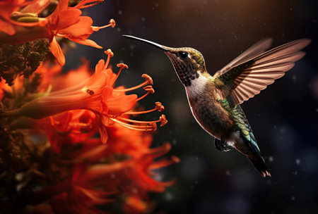 Scaly-breasted hummingbird feeding on flowers. Created with Generative AIの素材
