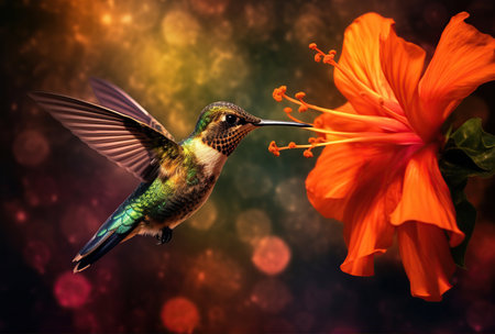 Scaly-breasted hummingbird feeding on flowers. Created with Generative AIの素材