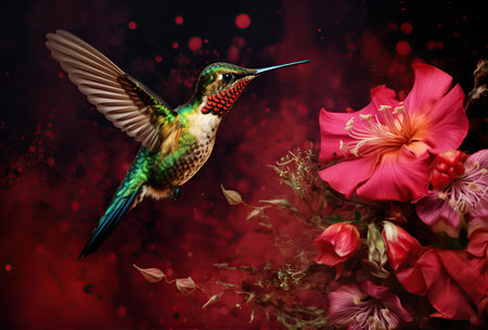 Scaly-breasted hummingbird feeding on flowers. Created with Generative AIの素材