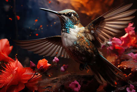 Scaly-breasted hummingbird feeding on flowers. Created with Generative AIの素材