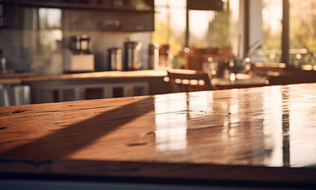 Empty brown wooden table and blur background, for montage or display your products with copy space, business concept. Created with Generative AIの素材