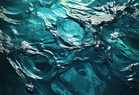 Waves of water of the sea meet each other during high tide and low tide. Created with Generative AIの素材