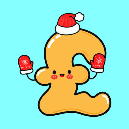 Smiling happy Pound Sign and christmas. Vector flat cartoon character illustration icon design. Isolated on blue backgroundのイラスト素材