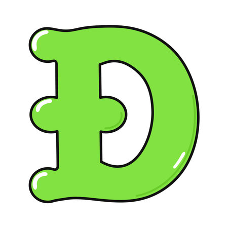 Cute funny Dogecoin symbol character. Vector hand drawn cartoon kawaii character illustration icon. Isolated on white background. Happy Dogecoin symbol character conceptのイラスト素材