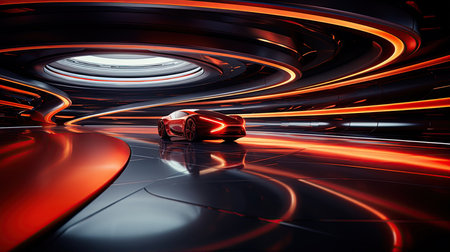 Futuristic Background. City scene. Metallic surface with neon accents and futuristic patterns. Created with Generative AIの素材