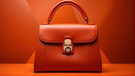 Elegant bag on shelf in luxury boutique in minimalistic backdrop. Created with Generative AIの素材