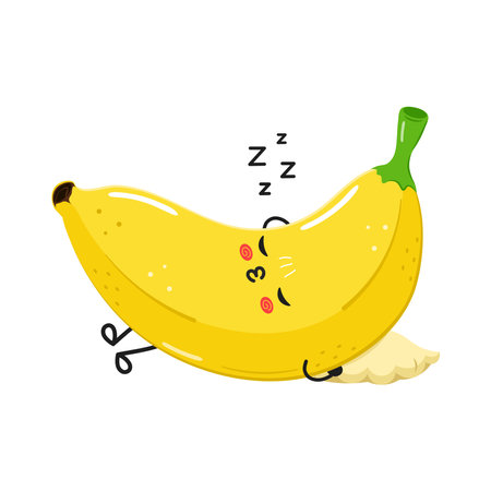 Banana sleeping character. Vector hand drawn cartoon kawaii character illustration icon. Isolated on white background. Banana sleep character conceptのイラスト素材