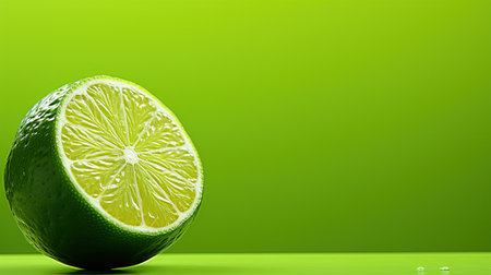 Close up shot of wet limes. Focus on the central part of sliced lime. Created with Generative AIの素材
