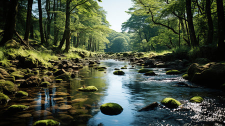 Forest river flowing. River in forest. Created with Generative AIの素材