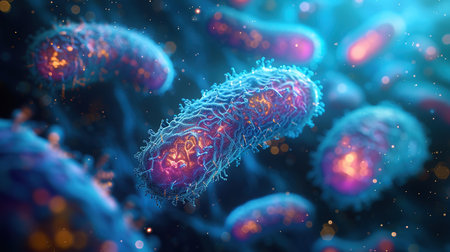 Bacteria colonies under the microscope. Created with Generative AIの素材