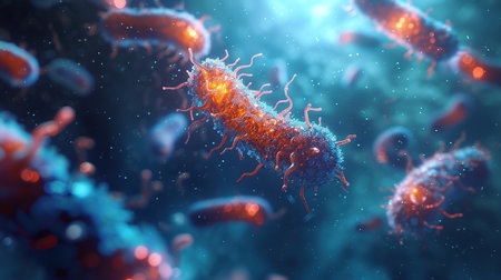 Bacteria colonies under the microscope. Created with Generative AIの素材