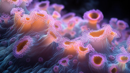 Bacteria colonies under the microscope. Created with Generative AIの素材