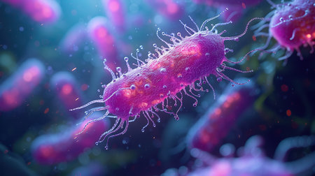 Bacteria colonies under the microscope. Created with Generative AIの素材
