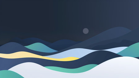 Shades of blue, green and yellow wave colors abstract background. A minimalistic background for presentation. Background with subtle waves at the bottom. Created with Generative AIの素材