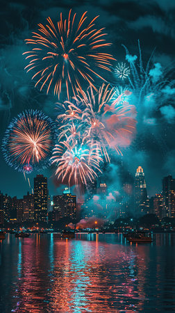 Fireworks over the city. Created with Generative AIの素材