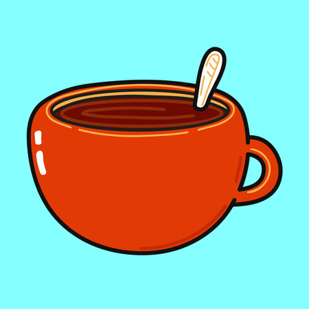 Cup of coffee character. Vector hand drawn cartoon kawaii character illustration icon. Isolated on blue background. Happy Cup of tea character conceptのイラスト素材
