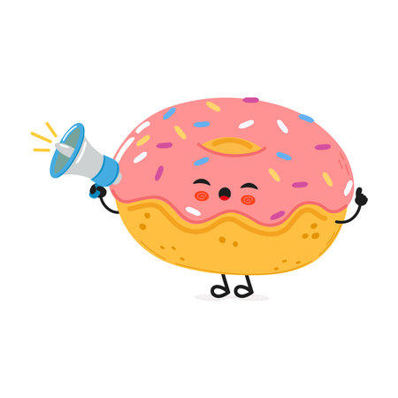 Cute funny Doughnut sleeping character. Vector hand drawn cartoon kawaii character illustration icon. Isolated on white background. Happy Doughnut sleep character conceptのイラスト素材