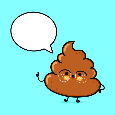 Cute funny Turd doing yoga with speech bubble. Vector hand drawn cartoon kawaii character illustration icon. Isolated on blue background. Happy Chocolate Turd character conceptのイラスト素材