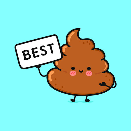 Funny Turd with poster best. Vector hand drawn cartoon kawaii character illustration icon. Isolated on blue background. Happy Turd think conceptのイラスト素材