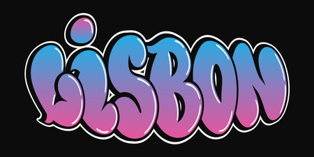 Lisbon - single word, letters graffiti style. Vector hand drawn logo. Funny cool trippy word Lisbon City, fashion, graffiti style print t-shirt, poster conceptのイラスト素材