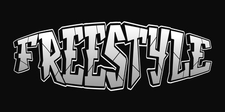 Freestyle word trippy psychedelic graffiti style letters.Vector hand drawn doodle cartoon logo Freestyle illustration. Funny cool trippy letters, fashion, graffiti style print for t-shirt, posterのイラスト素材