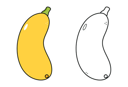 Cute funny yellow vegetable marrow waving hand character outline cartoon illustration coloring book. Vector vegetable marrow hand drawn traditional cartoon retro, kawaii character illustrationのイラスト素材