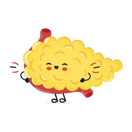Cute funny Pancreas laughs character. Vector hand drawn cartoon kawaii character illustration icon. Isolated on white background. Happy Pancreas character conceptのイラスト素材