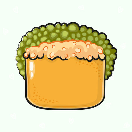 Cute funny Sushi. Vector hand drawn cartoon kawaii character illustration icon. Isolated on green background. Sushi character conceptのイラスト素材