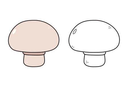 Cute funny Mushroom waving hand character outline cartoon illustration for coloring book. Vector hand drawn traditional cartoon vintage, retro, Mushroom character. Isolated on white backgroundのイラスト素材