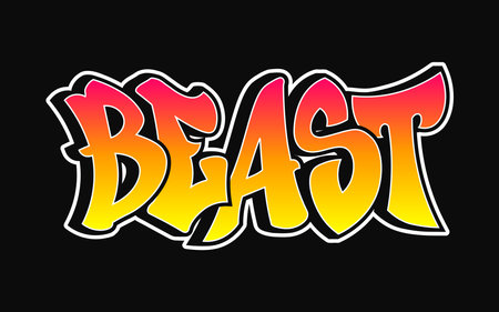 Beast word trippy psychedelic graffiti style letters.Vector hand drawn doodle cartoon logo Beast illustration. Funny cool trippy letters, fashion, graffiti style print t-shirt, poster conceptのイラスト素材